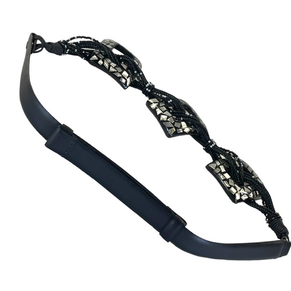 Chico's Black Leather Adjustable Belt w/ Beads & Mother of Pearl Like Inlay S/M - Picture 6 of 11